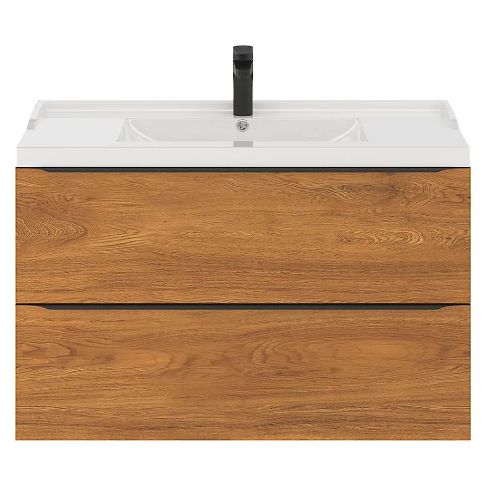 Meuble Buanderie|Meuble De Salle De Bains Faible Profondeur|GoodHome Meuble sous vasque suspendu effet noyer l.100 x H.60 x P.45 cm, Imandra