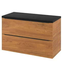 Meuble Buanderie|Meuble De Salle De Bains Faible Profondeur|GoodHome Meuble sous vasque suspendu effet noyer l.100 x H.60 x P.45 cm, Imandra