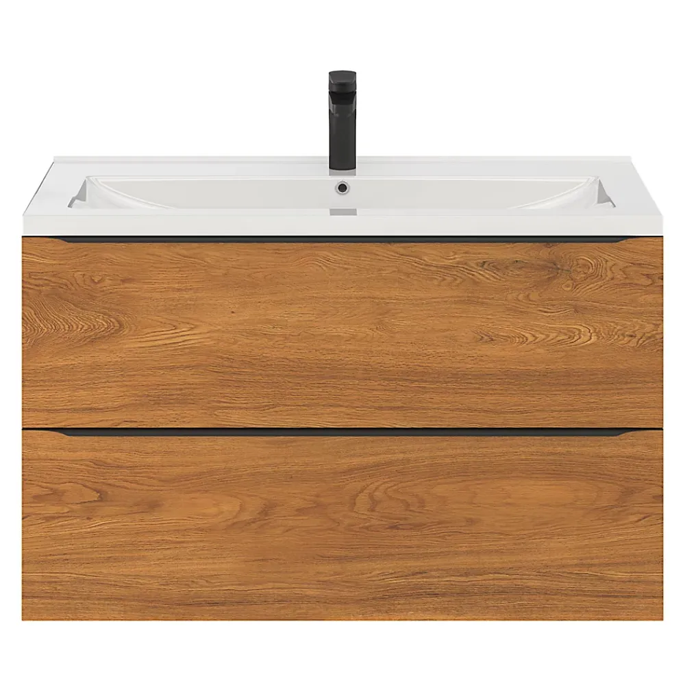 Meuble Buanderie|Meuble De Salle De Bains Faible Profondeur|GoodHome Meuble sous vasque suspendu effet noyer l.100 x H.60 x P.45 cm, Imandra