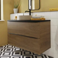 Meuble Buanderie|Meuble De Salle De Bains Faible Profondeur|GoodHome Meuble sous vasque suspendu effet noyer l.100 x H.60 x P.45 cm, Imandra