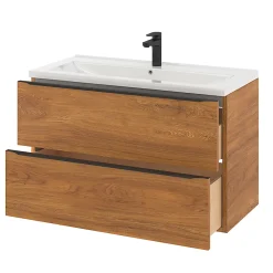 Meuble Buanderie|Meuble De Salle De Bains Faible Profondeur|GoodHome Meuble sous vasque suspendu effet noyer l.100 x H.60 x P.45 cm, Imandra