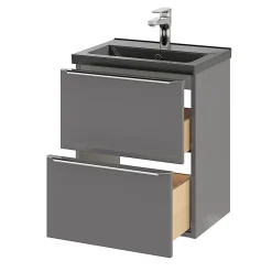 Meuble Buanderie|Meuble Sous-Vasque|GoodHome Meuble sous vasque suspendu faible profondeur gris brillant l.50 x H.60 x P.36 cm, Imandra