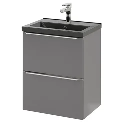Meuble Buanderie|Meuble Sous-Vasque|GoodHome Meuble sous vasque suspendu faible profondeur gris brillant l.50 x H.60 x P.36 cm, Imandra