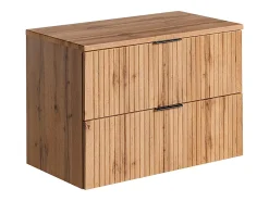 Vente-unique Meuble sous vasque suspendu strié avec planche - Naturel clair - L80 cm - ZEVARA