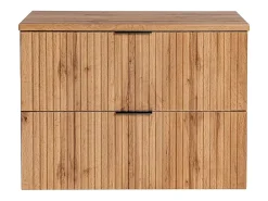 Vente-unique Meuble sous vasque suspendu strié avec planche - Naturel clair - L80 cm - ZEVARA