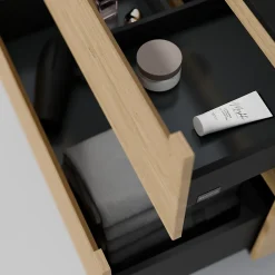 Bernstein Meuble sous vasque suspendu MDF Chêne miel, plan vasque Chêne miel, tiroirs pivotants - 140x46x62cm - VIREO