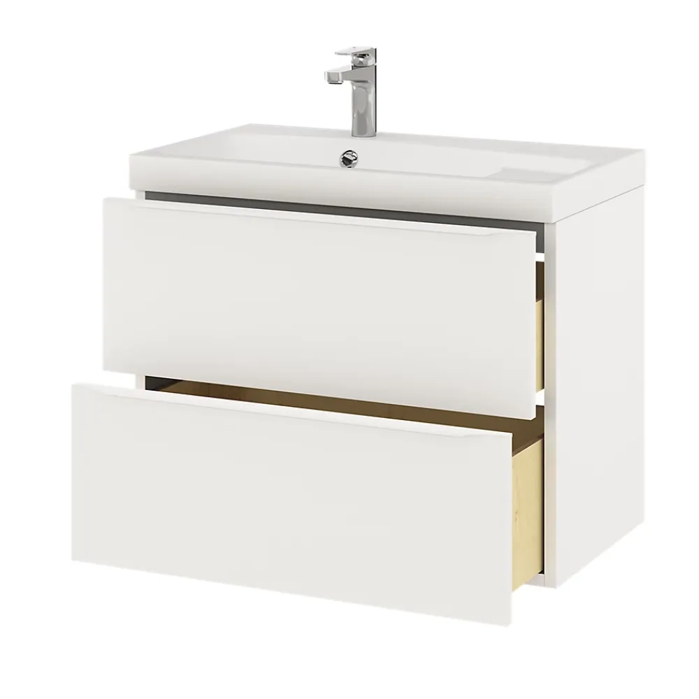 Meuble Buanderie|GoodHome Meuble sous vasque suspendu blanc mat l.80 x H.60 x P.45 cm, Imandra