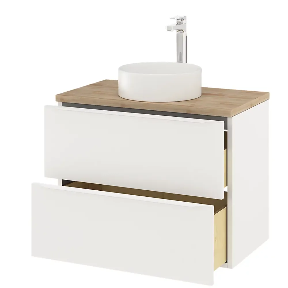Meuble Buanderie|GoodHome Meuble sous vasque suspendu blanc mat l.80 x H.60 x P.45 cm, Imandra