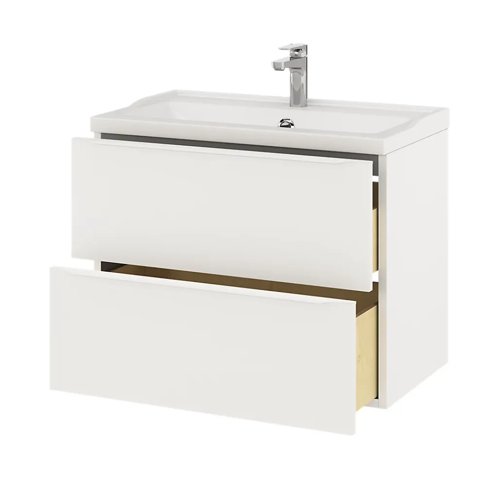 Meuble Buanderie|GoodHome Meuble sous vasque suspendu blanc mat l.80 x H.60 x P.45 cm, Imandra