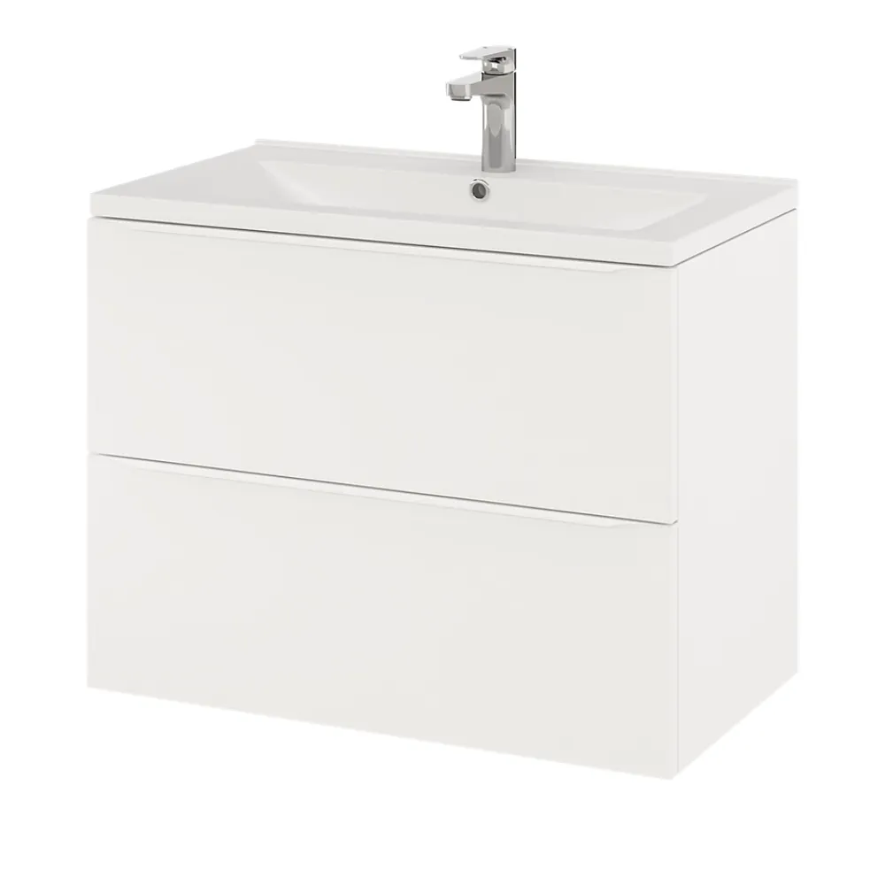 Meuble Buanderie|GoodHome Meuble sous vasque suspendu blanc mat l.80 x H.60 x P.45 cm, Imandra