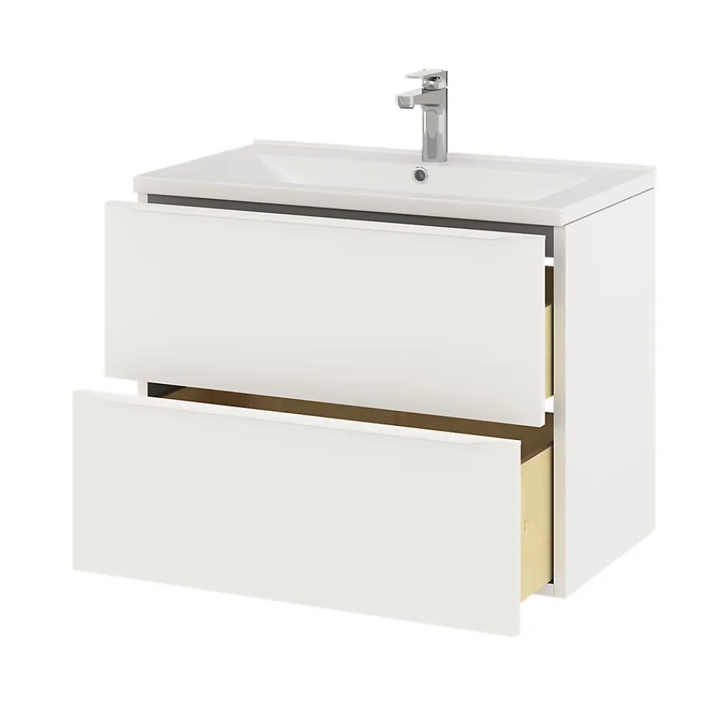 Meuble Buanderie|GoodHome Meuble sous vasque suspendu blanc mat l.80 x H.60 x P.45 cm, Imandra