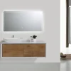 Bernstein Meuble sous vasque suspendu MDF Blanc mat, 2 tiroirs façade Aspect chêne - 120x40x55cm - Fiona 1200