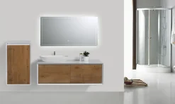 Bernstein Meuble sous vasque suspendu MDF Blanc mat, 2 tiroirs façade Aspect chêne - 120x40x55cm - Fiona 1200
