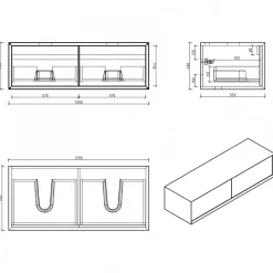 Bernstein Meuble sous vasque suspendu MDF Blanc mat, 2 tiroirs façade Aspect chêne - 120x40x55cm - Fiona 1200