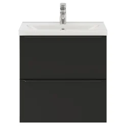 GoodHome Meuble sous vasque suspendu faible profondeur noir mat l.60 x H.60 x P.36 cm, Imandra