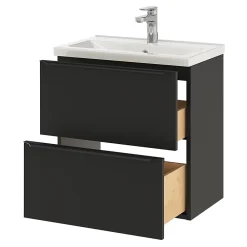 GoodHome Meuble sous vasque suspendu faible profondeur noir mat l.60 x H.60 x P.36 cm, Imandra