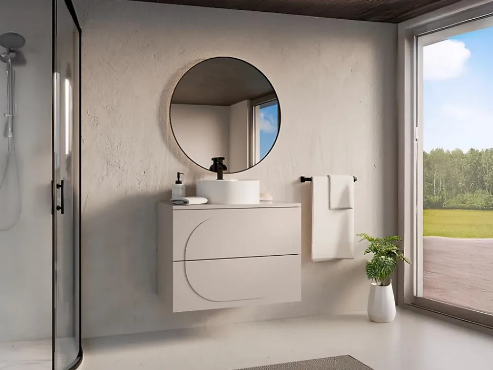 Meuble Sous-Vasque|Vente-unique Meuble sous vasque suspendu - Beige - 80 cm - VUTOMA