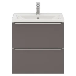 GoodHome Meuble sous vasque suspendu faible profondeur gris taupe brillant l.60 x H.60 x P.36 cm, Imandra