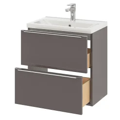 GoodHome Meuble sous vasque suspendu faible profondeur gris taupe brillant l.60 x H.60 x P.36 cm, Imandra