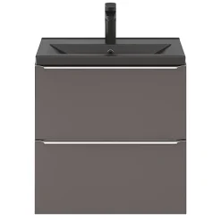 GoodHome Meuble sous vasque suspendu faible profondeur gris taupe brillant l.60 x H.60 x P.36 cm, Imandra