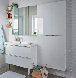 Meuble Buanderie|Meuble Sous-Vasque|GoodHome Meuble sous vasque suspendu blanc brillant l.100 x H.60 x P.45 cm, Imandra
