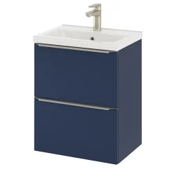Meuble Buanderie|GoodHome Meuble sous vasque suspendu faible profondeur bleu nuit mat l.50 x H.60 x P.36 cm, Imandra