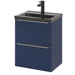 Meuble Buanderie|GoodHome Meuble sous vasque suspendu faible profondeur bleu nuit mat l.50 x H.60 x P.36 cm, Imandra