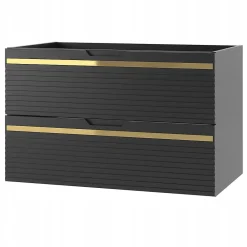 Meuble Sous Lavabo|Furnidea Meuble sous vasque suspendu VESPER noir 80 cm - bande décorative dorée