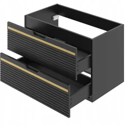 Meuble Sous Lavabo|Furnidea Meuble sous vasque suspendu VESPER noir 80 cm - bande décorative dorée