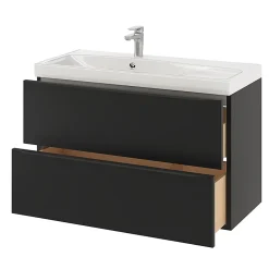 Meuble Buanderie|Meuble De Salle De Bains Faible Profondeur|GoodHome Meuble sous vasque suspendu noir mat l.100 x H.60 x P.45 cm, Imandra