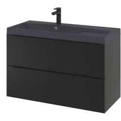 Meuble Buanderie|Meuble De Salle De Bains Faible Profondeur|GoodHome Meuble sous vasque suspendu noir mat l.100 x H.60 x P.45 cm, Imandra