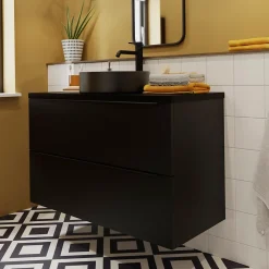 Meuble Buanderie|Meuble De Salle De Bains Faible Profondeur|GoodHome Meuble sous vasque suspendu noir mat l.100 x H.60 x P.45 cm, Imandra