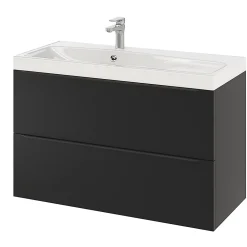 Meuble Buanderie|Meuble De Salle De Bains Faible Profondeur|GoodHome Meuble sous vasque suspendu noir mat l.100 x H.60 x P.45 cm, Imandra