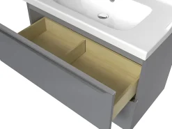 Meuble Buanderie|Meuble Sous-Vasque|GoodHome Meuble sous vasque suspendu gris brillant l.80 x H.60 x P.45 cm, Imandra
