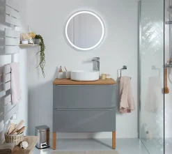 Meuble Buanderie|Meuble Sous-Vasque|GoodHome Meuble sous vasque suspendu gris brillant l.80 x H.60 x P.45 cm, Imandra