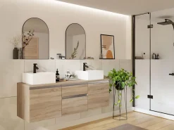 Vente-unique Meuble sous vasque suspendu - Naturel clair - 150 cm - JIMENA II