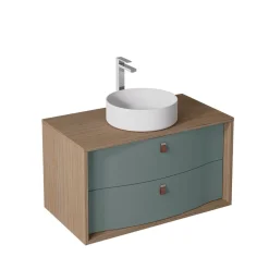 Decotec Meuble sous vasque suspendu vert toundra mat 2 tiroirs l.90 x H.50 x P.50 cm, Havana