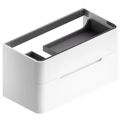 Meuble Buanderie|Meuble Sous-Vasque| Meuble sous vasque suspendu blanc mat version gauche l.104 x H.55 x P.50,5 cm, Alba