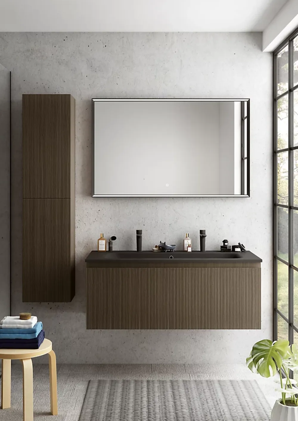 Ipiemme SRL Meuble sous vasque suspendu placage noyer strié l.120 cm Pura