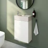 Lave-Mains|Homesight Meuble sous vasque suspendu blanc mat l.44 cm Imandra + plan vasque béton beige moucheté, GoodHome