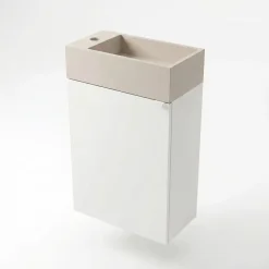 Lave-Mains|Homesight Meuble sous vasque suspendu blanc mat l.44 cm Imandra + plan vasque béton beige moucheté, GoodHome