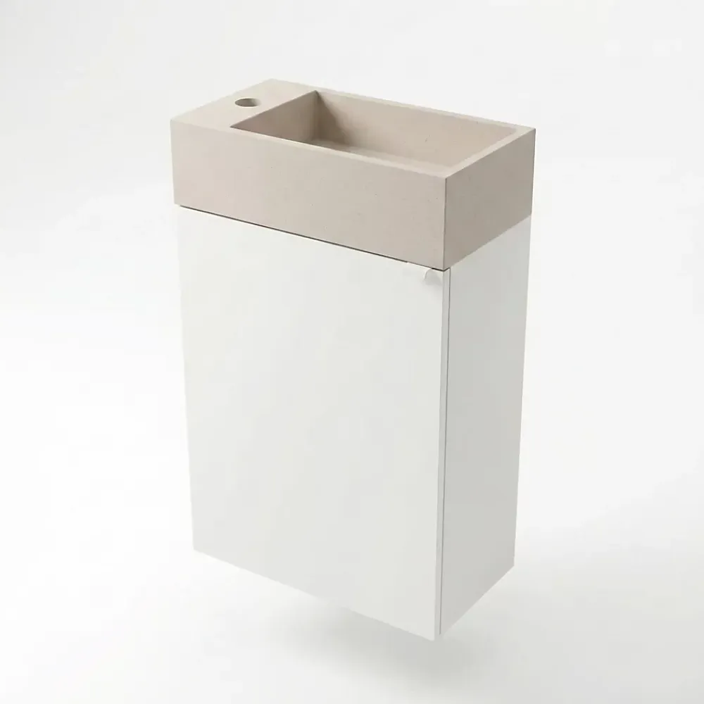 Lave-Mains|Homesight Meuble sous vasque suspendu blanc mat l.44 cm Imandra + plan vasque béton beige moucheté, GoodHome