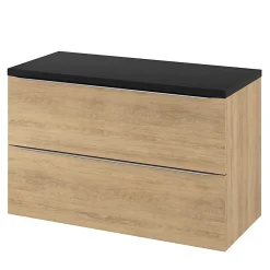 GoodHome Meuble sous vasque suspendu effet chêne l.100 x H.60 x P.45 cm, Imandra