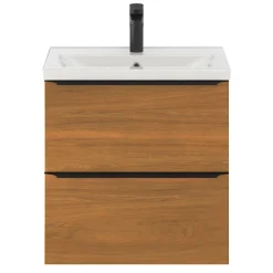 GoodHome Meuble sous vasque suspendu faible profondeur effet noyer l.60 x H.60 x P.36 cm, Imandra