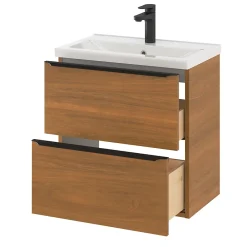 GoodHome Meuble sous vasque suspendu faible profondeur effet noyer l.60 x H.60 x P.36 cm, Imandra