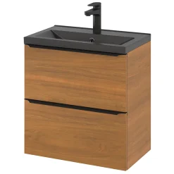 GoodHome Meuble sous vasque suspendu faible profondeur effet noyer l.60 x H.60 x P.36 cm, Imandra