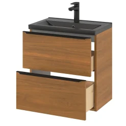 GoodHome Meuble sous vasque suspendu faible profondeur effet noyer l.60 x H.60 x P.36 cm, Imandra