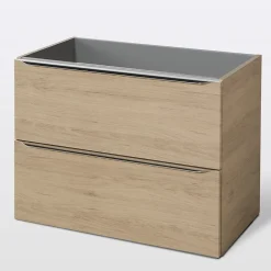 GoodHome Meuble sous vasque suspendu effet chêne l.80 x H.60 x P.45 cm, Imandra