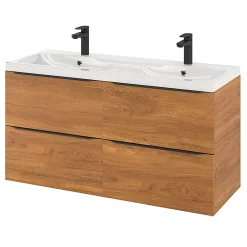 Meuble Buanderie|Meuble De Salle De Bains Faible Profondeur|GoodHome Meuble sous vasque suspendu effet noyer l.120 x H.60 x P.45 cm, Imandra
