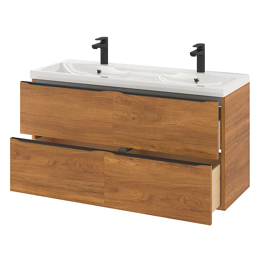 Meuble Buanderie|Meuble De Salle De Bains Faible Profondeur|GoodHome Meuble sous vasque suspendu effet noyer l.120 x H.60 x P.45 cm, Imandra